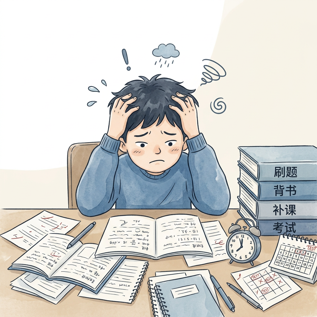 传统学习压力下的孩子